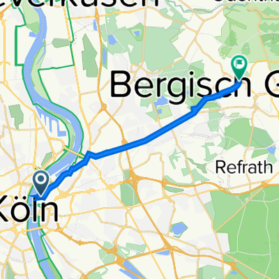 Auenweg 15A, Köln nach Paffrather Straße 215, Bergisch Gladbach