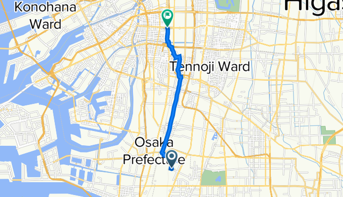 7-15, Tezukayamahigashi 4-Chōme, Sumiyoshi, Osaka to 1-35, Kitahorie 1-Chōme, Nishi, Osaka