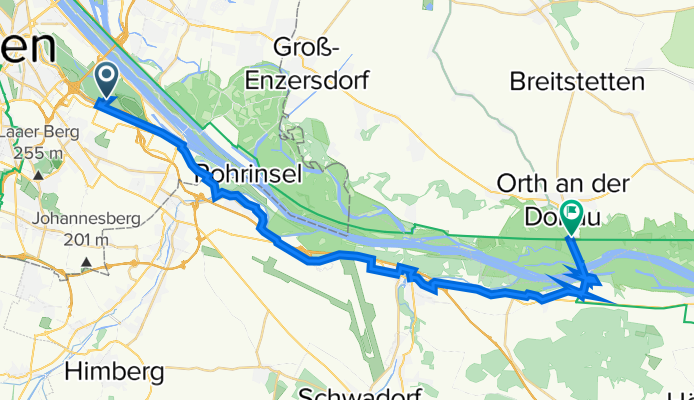 Kanalwächterhausweg 63, Wien nach Uferstraße 15, Orth an der Donau