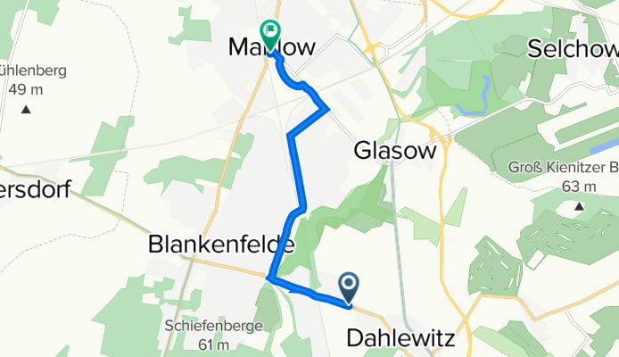 Bahnhofstraße 62, Blankenfelde-Mahlow nach Trebbiner Straße 3A, Blankenfelde-Mahlow