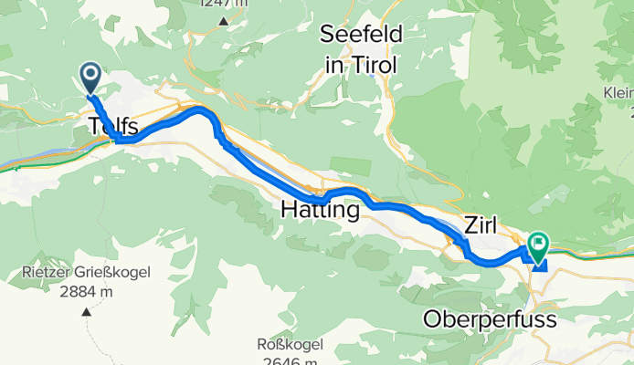 Südtiroler Straße 2, Telfs nach Sportplatzweg 2, Kematen in Tirol