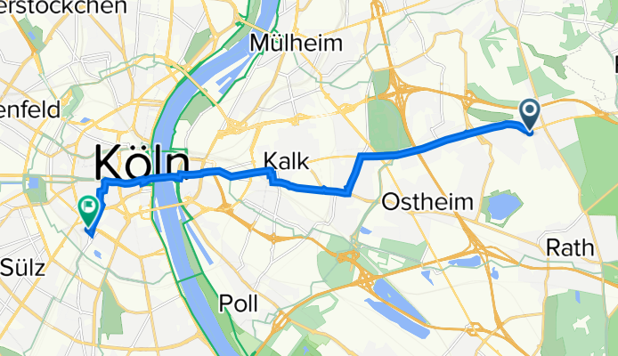 Olpener Straße 900, Köln nach Burgunderstraße 13, Köln