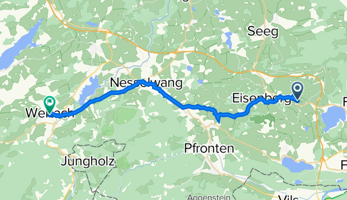 Thanellerstraße 1, Hopferau nach Grüntenseestraße 12, Wertach