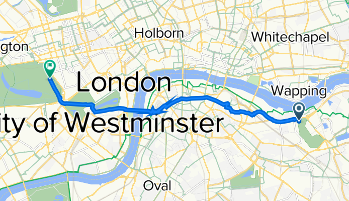 Southwark, London to Broad Walk Hyde Park, London