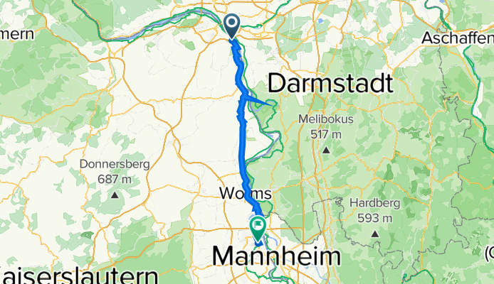 Dammweg 3–5, Mainz to Edigheimer Straße 26, Ludwigshafen am Rhein