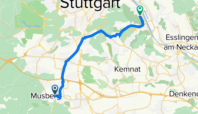 Weilerwaldstraße 41, Leinfelden-Echterdingen nach Hedelfinger Straße 54–56, Stuttgart