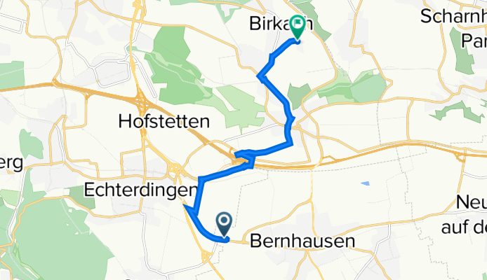 Echterdinger Straße 104, Filderstadt nach Alte Dorfstraße 74, Stuttgart