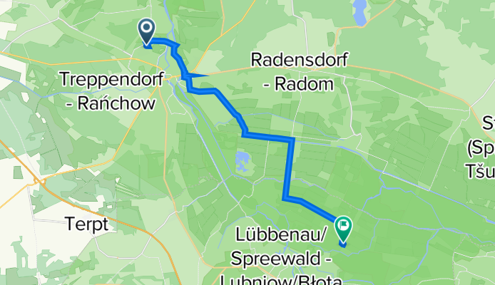 Hartmannsdorfer Straße 25, Lübben (Spreewald) nach Wotschofskaweg 1, Lübbenau/Spreewald