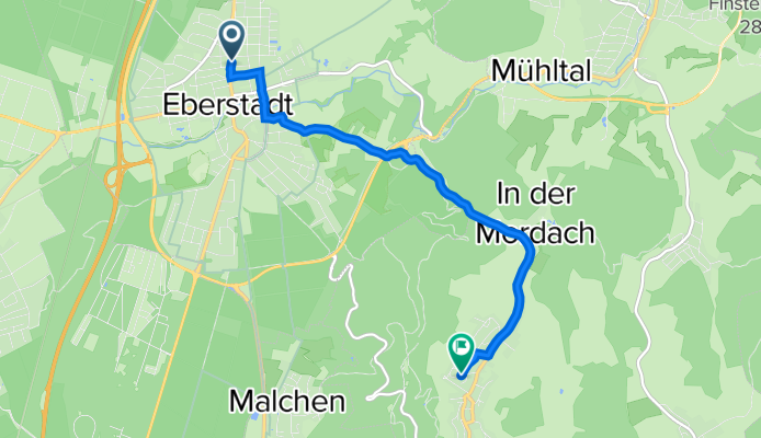 Heidelberger Landstraße 186, Darmstadt nach Pommernstraße 10, Mühltal