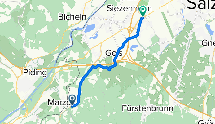Salzburger Straße 2–4, Großgmain nach Innsbrucker Bundesstraße, Wals-Siezenheim