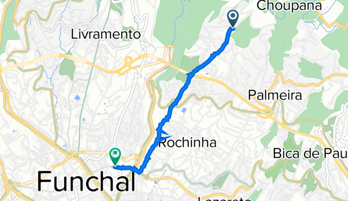 Caminho do Meio 154, Funchal nach Rua João de Deus 12C, Funchal