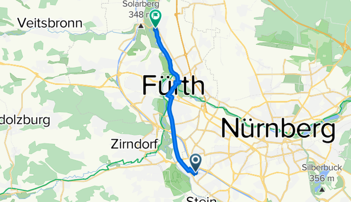 Bibertstraße 74, Nürnberg nach Am Regnitzhang 23A, Fürth