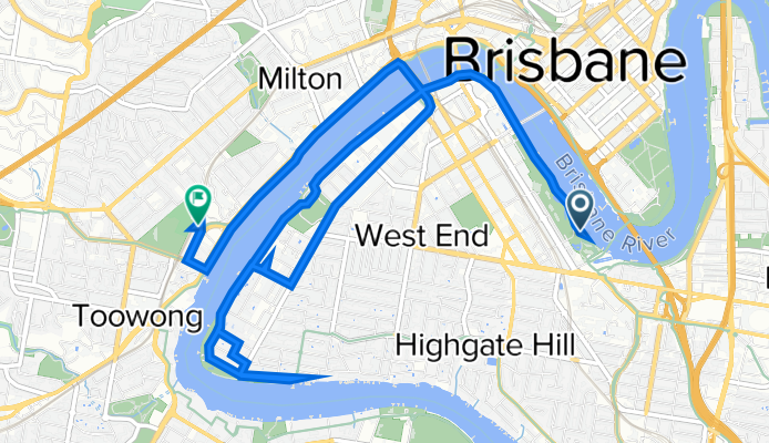 445A Stanley St, South Brisbane to 32 Patrick La, Toowong