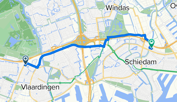 Floreslaan 142, Vlaardingen to Parallelweg 4, Schiedam