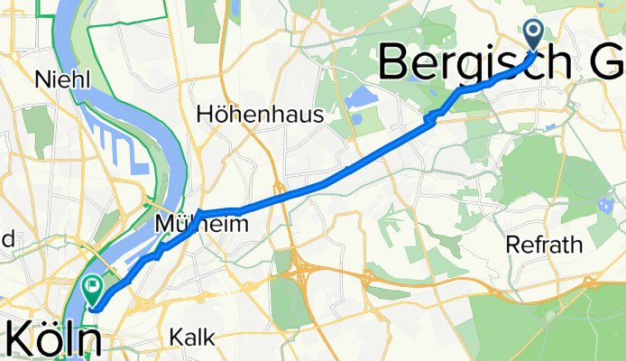 Paffrather Straße 206, Bergisch Gladbach nach Picassoplatz 1, Köln