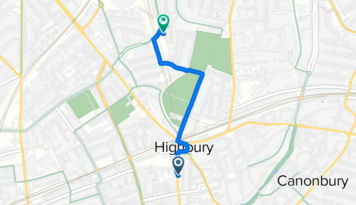 Parks Building, Compton Ter, London to 1–3 Whistler St, London