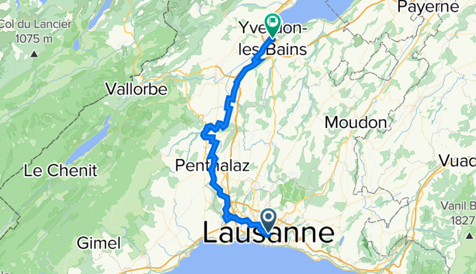 Lausanne to Yverdon Route 5 49.5km