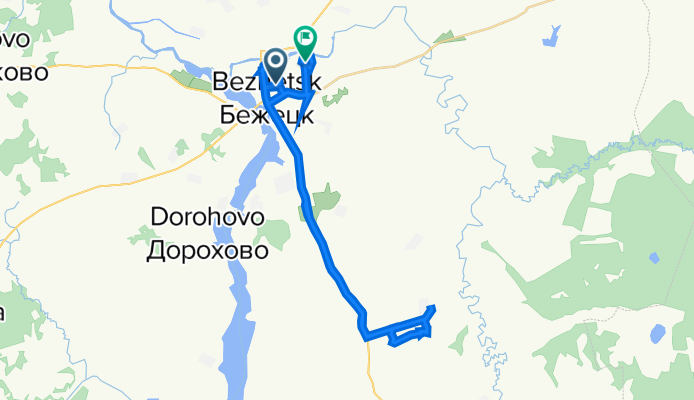 От переулок Чернышевского 40, Бежецк до Неизвестная дорога, Бежецк