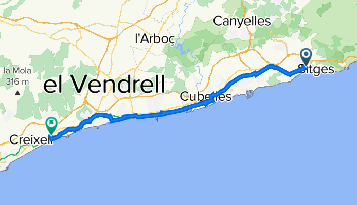 Carrer de Salvador Mirabent Paretas, 2, Sitges nach Carrer d'Igea, Roda de Berà