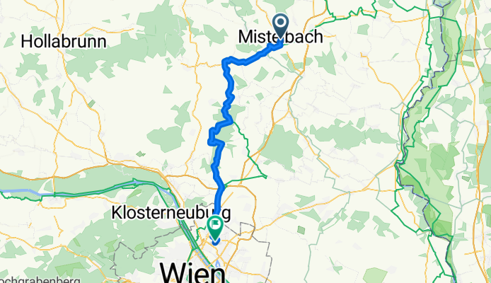 Mistelbach Bahnhof - EuroVelo9 - Kreuttal Route West - Rubensteig Waldweg - Wienblick - Wien