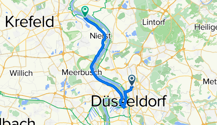 Ulmenstraße 58, Düsseldorf nach Bataverstraße 16, Krefeld