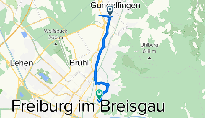 Alte Bundesstraße 20, Gundelfingen nach Stadtstraße 2, Freiburg im Breisgau