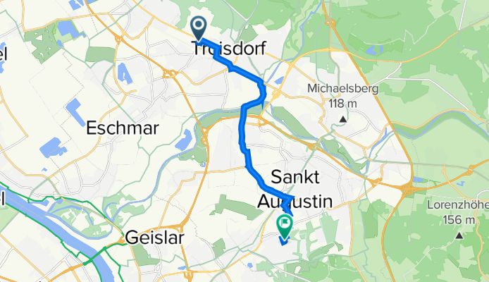Sieglarer Straße 2, Troisdorf nach Hirschbergweg 56, Sankt Augustin