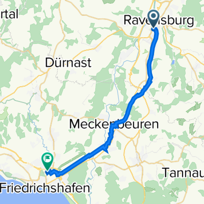 Tannenbergstraße 14, Ravensburg nach Meistershofener Straße 10, Friedrichshafen