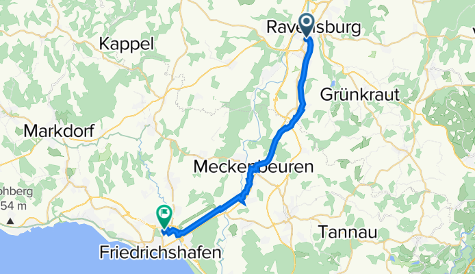 Tannenbergstraße 14, Ravensburg nach Meistershofener Straße 10, Friedrichshafen