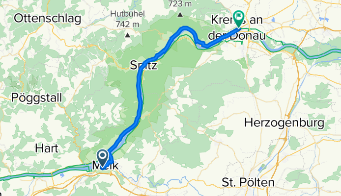 Melk Bahnhof - Wachau Radweg Links - Krems Bahnhof