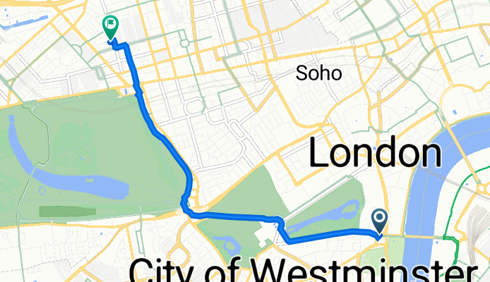 City of Westminster, London to 23 Cumberland Mansions, Brown St, London
