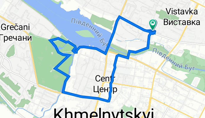 вулиця Зарічанська 22/4, Хмельницький to вулиця Зарічанська 22/4, Хмельницький