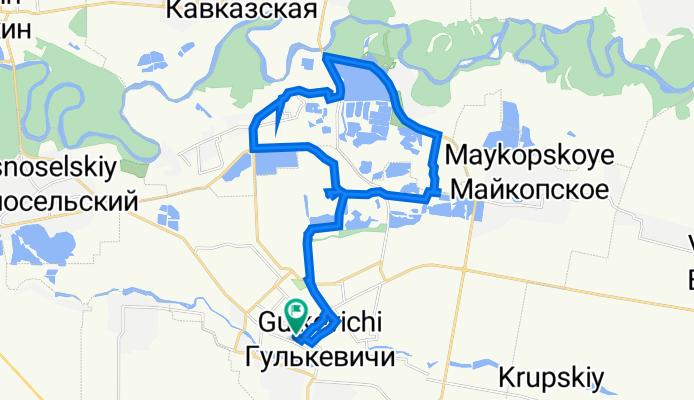 От Школьный переулок 19, Гулькевичи до Школьный переулок 23, Гулькевичи