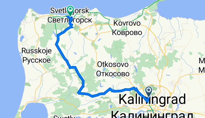 От улица Нарвская 87, Калининград до улица Юрия Гагарина 5, Светлогорск