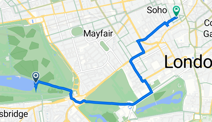 Serpentine Road, London to 34 Old Compton St, London