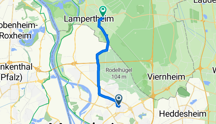 Obere Riedstraße 50, Mannheim nach Gaußstraße 10, Lampertheim