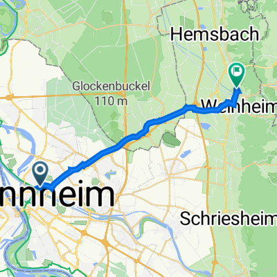 Käfertaler Straße 5, Mannheim nach Alte Landstraße 25, Weinheim