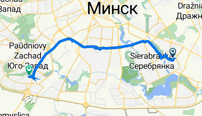 От проезд Подшипниковый 9, Минск до улица Космонавтов 5/2, Минск