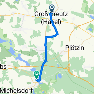 Bahnhofstraße 7, Groß Kreutz (Havel) nach Klosterkirchplatz 8 A, Kloster Lehnin