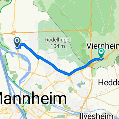 Juteweg 4, Mannheim nach Heidelberger Straße 20, Viernheim