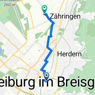 Gauchstraße 12, Freiburg im Breisgau nach Tullastraße 62, Freiburg im Breisgau