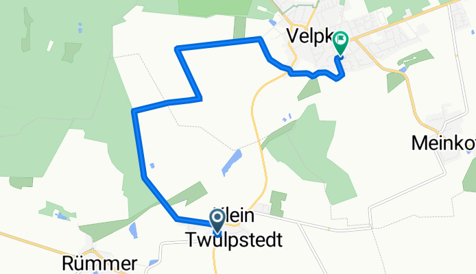 Hinter den Höfen 2, Groß Twülpstedt nach Wiesenweg 15L, Velpke
