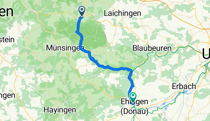 Ulmer Straße 30, Römerstein nach Röntgenstraße 13, Ehingen (Donau)