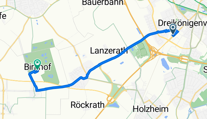 Jülicher Landstraße 164, Neuss nach Rittergut Birkhof 1, Korschenbroich