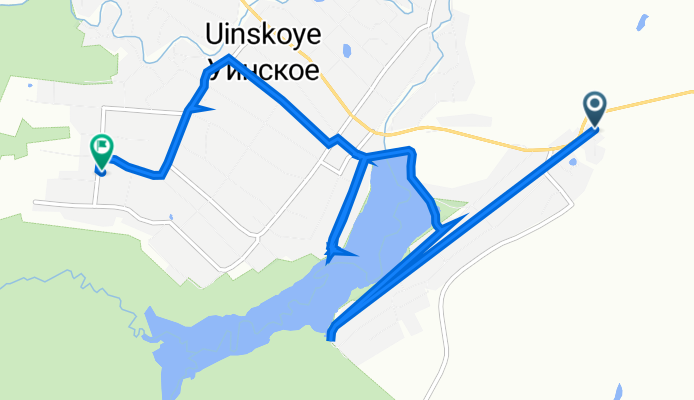 От Ольховая улица 28 корпус 1, Уинское до Уральская улица 11, Уинское