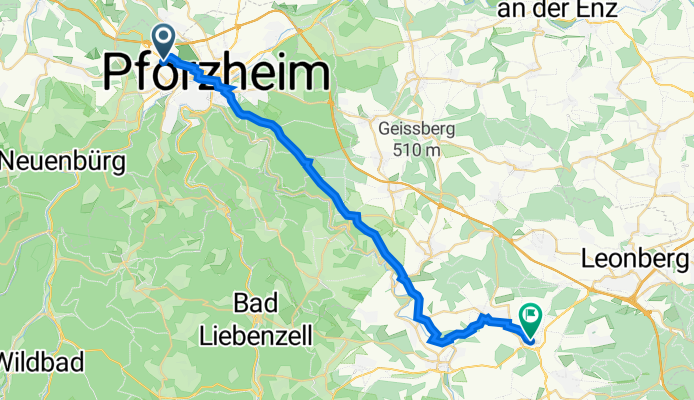 Stuttgarter Straße 7, Pforzheim nach Sophie-Scholl-Straße 45, Renningen