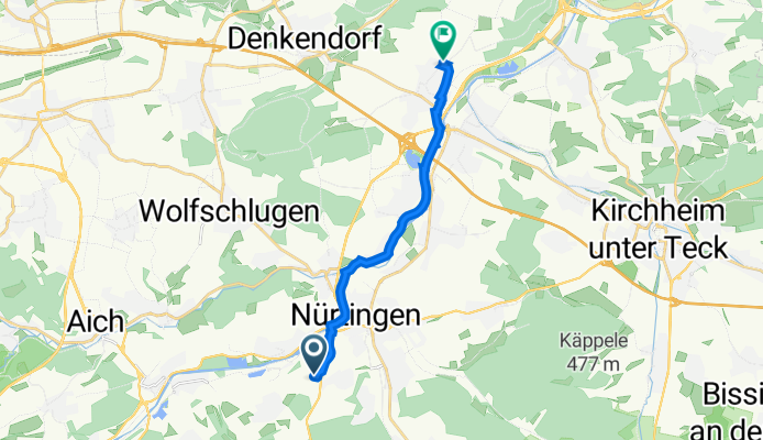 Großer Forst 9 Nürtingen nach Achalmstraße 21, Köngen