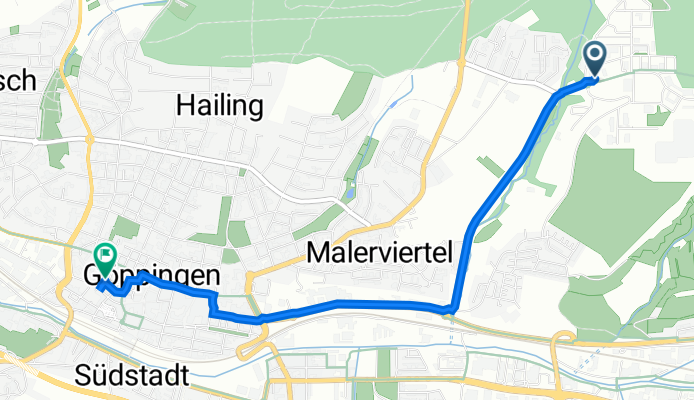 Manfred-Wörner-Straße 101, Göppingen nach Wühlestraße 31, Göppingen