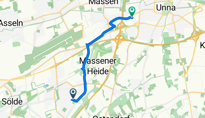 Aachener Weg 7, Holzwickede nach Hans-Böckler-Straße 9–11, Unna