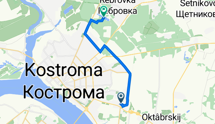 От улица Березовая роща 12А, Кострома до улица Ленина 150В, Кострома